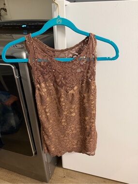 Boston Proper Brown Lace Tank Top with Sequins